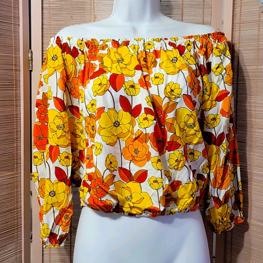 Orange floral off the shoulder blouse